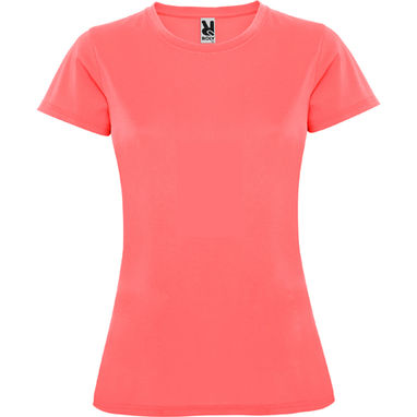 MONTECARLO WOMAN Приталенная футболка с круглым вырезом и усиленными швами, цвет флюорисцентный коралловый  размер S - CA042301234- Фото №1