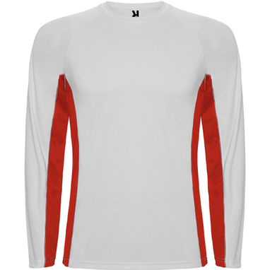 SHANGHAI L/S Спортивная комбинированная футболка с двумя полиэстерными тканями, цвет белый, красный  размер S - CA6670010160- Фото №1