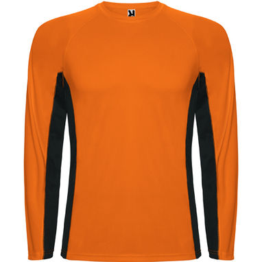 SHANGHAI L/S Спортивная комбинированная футболка с двумя полиэстерными тканями, цвет оранжевый флюорисцентный, черный  размер L - CA66700322302- Фото №1