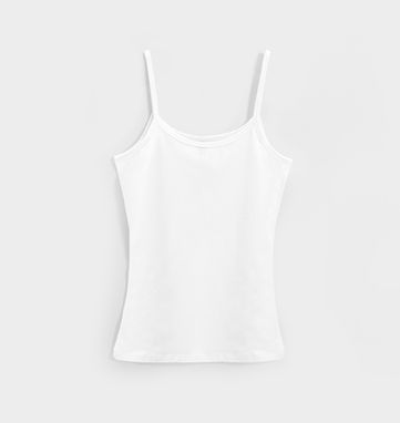 ALAYA Жіноча нижня футболка на лямках та окантованим вирізом в´язки 1x1, колір білий  розмір S - RI25300101- Фото №2