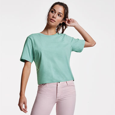 DOMINICA Женская футболка укороченного и свободного кроя с короткими рукавами, цвет вымытый синий  размер S - CA668701126- Фото №2