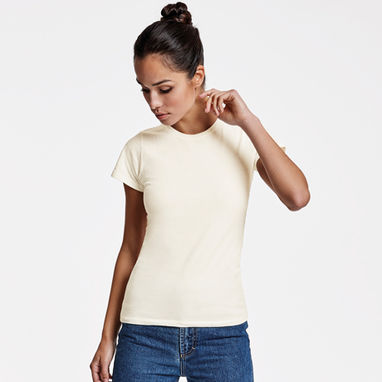 BASSET WOMAN Женская футболка с коротким рукавом из органического хлопка, цвет бежевый  размер M - CA66860229- Фото №2