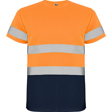 DELTA Спортивная футболка с коротким рукавом высокой видимости, цвет морской синий, ярко-оранжевый  размер S - HV93100155223- Фото №1