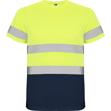 DELTA Спортивная футболка с коротким рукавом высокой видимости, цвет navy blue, fluor yellow  размер L - HV93100355221- Фото №1