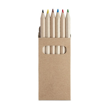Набір з 6-ти дерев'яних олівців в коробці з переробленого картону, колір бежевий - HW8001S229- Фото №1