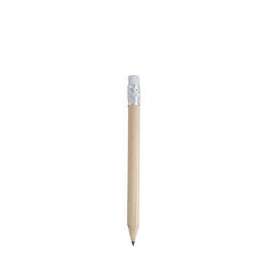 Дерев'яний міні-олівець натурального кольору з гумою, колір бежевий - HW8003S229- Фото №1