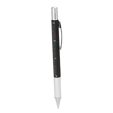 Многофункциональная шариковая ручка с уровнем, цвет черный - HW8024S102- Фото №1