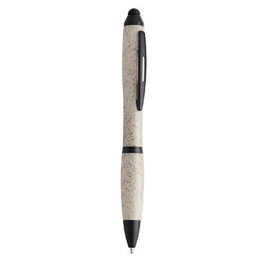 Шариковая ручка с поворотным механизмом из пшеничного волокна и РР с черной отделкой, цвет бежевый - HW8025S129- Фото №1