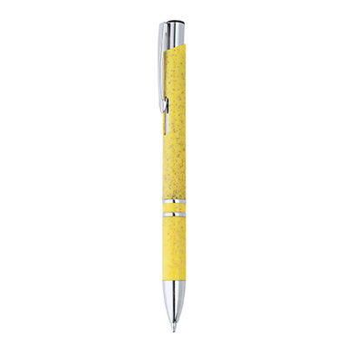 Ручка из пшеничной клетчатки и ABS с нажимным механизмом и серебристой отделкой, цвет желтый - HW8030S103- Фото №1