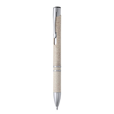 Ручка из пшеничной клетчатки и ABS с нажимным механизмом и серебристой отделкой, цвет бежевый - HW8030S129- Фото №1