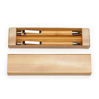 Набор из ручки и карандаша в бамбуковых корпусах, цвет бежевый - HW8036S129- Фото №2