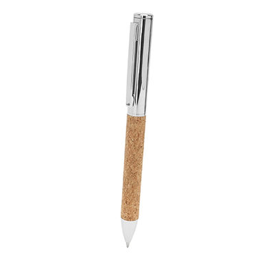 Елегантна металева ручка з хромованим оздобленням і корковим місцем для захвату, колір бежевий - HW8044S129- Фото №1