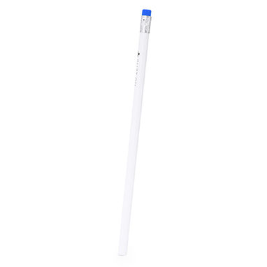 Белый деревянный антибактериальный карандаш с резиной, цвет яркий синий - HW8046S105- Фото №1