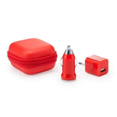 Набор автомобильных и настенных зарядных устройств USB, цвет красный - IA3000S160- Фото №2