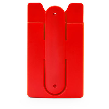 Практичный силиконовый кардхолдер с клейкой одной стороной, цвет красный - IA3020S160- Фото №1