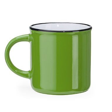 Керамічна кружка в вінтажному стилі з круглою ручкою, колір зелений оазис, білий - MD4010S111401- Фото №1
