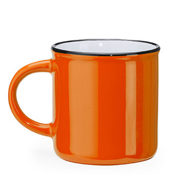 Керамічна кружка в вінтажному стилі з круглою ручкою, колір помаранчевий, білий - MD4010S13101- Фото №1