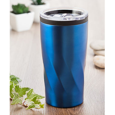 Чашка из нержавеющей стали емкостью 550 мл с прозрачной крышкой, цвет яркий синий - MD4031S105- Фото №2