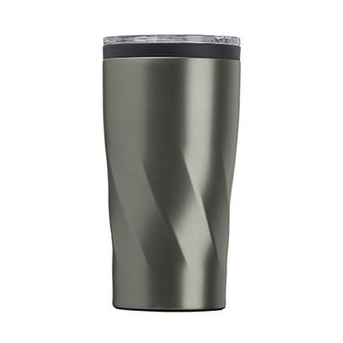 Чашка из нержавеющей стали емкостью 550 мл с прозрачной крышкой, цвет темно-серый - MD4031S123- Фото №1