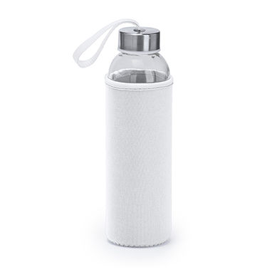 Стеклянная бутылка емкостью 500 мл с соответствующего цвета чехлом и ремешком для переноски, цвет белый - MD4040S101- Фото №1