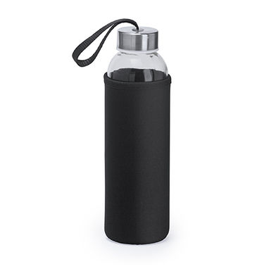 Стеклянная бутылка емкостью 500 мл с соответствующего цвета чехлом и ремешком для переноски, цвет черный - MD4040S102- Фото №1