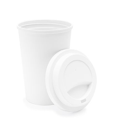 Многоразовая чашка из PLA с завинчивающейся крышкой емкостью 450 мл, цвет белый - MD4062S101- Фото №1