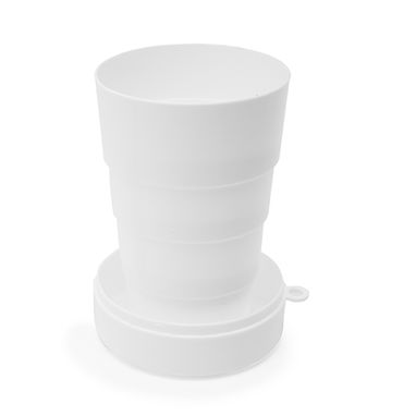 Антибактеріальна складана чашка з кришкою і сріблястим карабіном, колір білий - MD4064S101- Фото №1