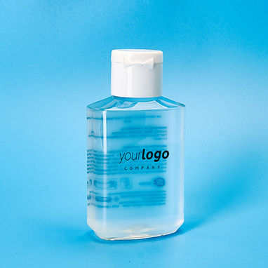 Дезінфікуючий гель для рук в прозорій 50-мл пляшці з білою кришкою, колір білий - SA9907S101- Фото №1