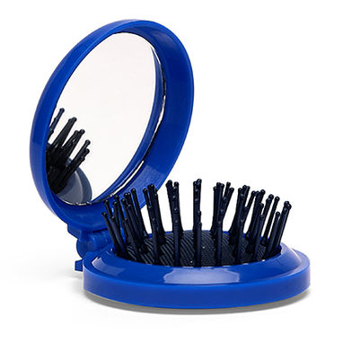 Практичная складная щетка с круглым зеркальцем, цвет яркий синий - SB1221S105- Фото №2