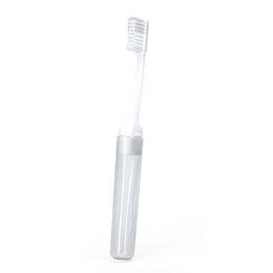Дорожная разборная зубная щетка с полупрозрачной крышкой и мягкими щетинками двух сочетающихся цветов, цвет белый - SB9924S101- Фото №1