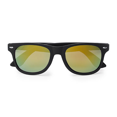 Солнцезащитные очки с классическим дизайном в матовой черной отделкой и зеркальными линзами, цвет желтый - SG8101S103- Фото №1