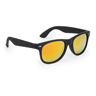 Солнцезащитные очки с классическим дизайном в матовой черной отделкой и зеркальными линзами, цвет желтый - SG8101S103- Фото №2