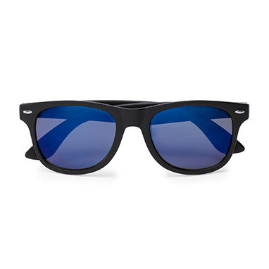 Солнцезащитные очки с классическим дизайном в матовой черной отделкой и зеркальными линзами, цвет яркий синий - SG8101S105- Фото №1