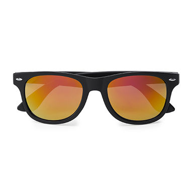 Солнцезащитные очки с классическим дизайном в матовой черной отделкой и зеркальными линзами, цвет апельсиновый - SG8101S131- Фото №1