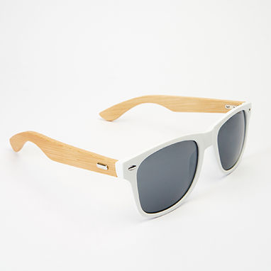Сонцезахисні окуляри з блискучим оздобленням оправи і натуральних бамбукових дужок, колір білий - SG8104S101- Фото №2
