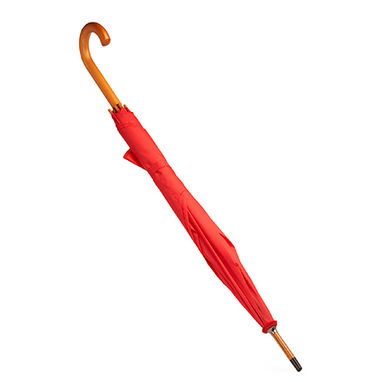 Зонт с ручкой со стержнем и наконечниками под дерево, цвет красный - UM5607S160- Фото №1