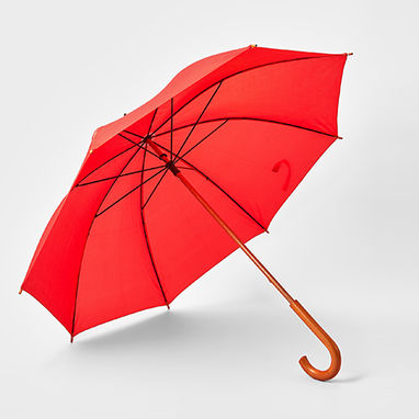 Зонт с ручкой со стержнем и наконечниками под дерево, цвет красный - UM5607S160- Фото №2