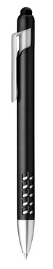 Пластикова ручка з функцією стилуса і підставкою, сині чорнила, колір чорний - 12582-103- Фото №1