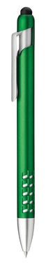 Пластикова ручка з функцією стилуса і підставкою, сині чорнила, колір зелений - 12582-109- Фото №1