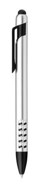 Пластиковая ручка с функцией стилуса и подставкой, синие чернила, цвет серебряный - 12582-127- Фото №1