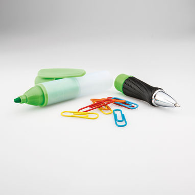 Многофункц. ручка 3 в 1 с синими чернилами, подсветка, 8 скрепок, цвет зеленый - 81211-119- Фото №3