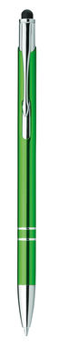 Металева кулькова ручка з функцією стилуса, сині чорнила, колір зелений - 91849-119- Фото №1
