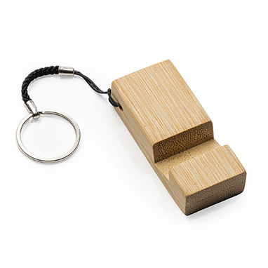 Брелок для ключів із функцією мобільної підставки з бамбука, колір бежевий - KO4094S129- Фото №1