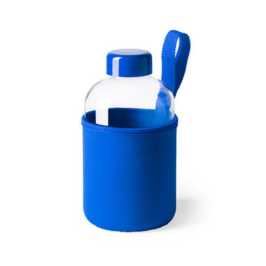 Стеклянная бутылка 600 мл с цветным чехлом и ремнем для переноски, цвет королевский синий - BI4098S105- Фото №1