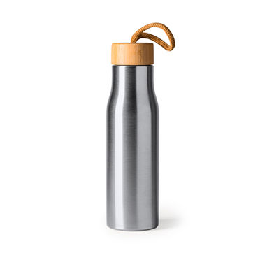 Пляшка з нержавіючої сталі 304 із бамбуковою кришкою, колір срібло - BI4100S1251- Фото №1
