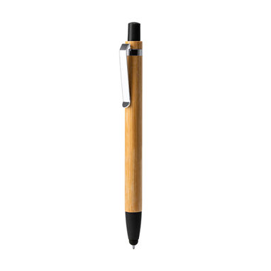Ручка з кнопкою, вставками з бамбукового волокна та металевим затиском, колір чорний - BL8084TA02- Фото №1
