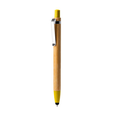 Ручка з кнопкою, вставками з бамбукового волокна та металевим затиском, колір жовтий - BL8084TA03- Фото №1