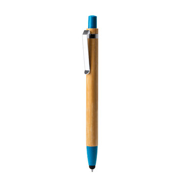 Ручка з кнопкою, вставками з бамбукового волокна та металевим затиском, колір королівське світло - BL8084TA242- Фото №1
