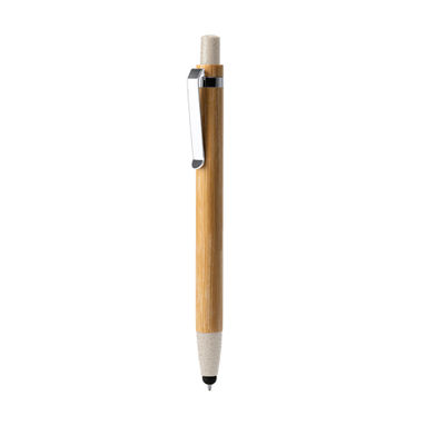 Ручка з кнопкою, вставками з бамбукового волокна та металевим затиском, колір бежевий - BL8084TA29- Фото №1