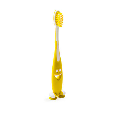 Зубна щітка для дітей яскравих кольорів та дизайну soft touch, з присосками на основі, колір жовтий - CI9944S203- Фото №1
